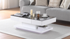 White High Gloss Coffee Table Black Glass Top Rectangular Living Room 2 Drawers