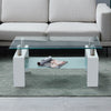 Modern White Glass Coffee Table 2 Tier With Shelf Rectangle MDF Legs Livingroom