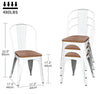 Set of 4 Dining Chairs Metal Industrial Side Chair Wooden Seat Bistro Cafe White