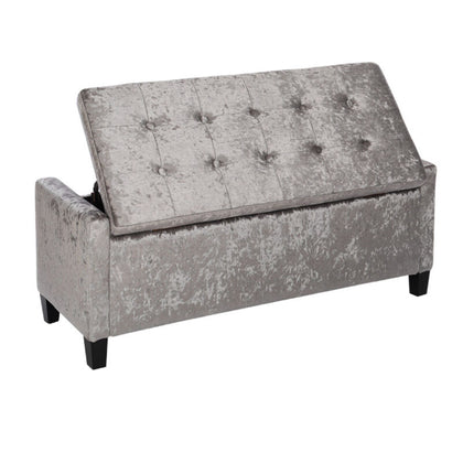 Glitter Grey Storage Ottoman Stool Bench Upholstered Chair Box Chest Side Seat