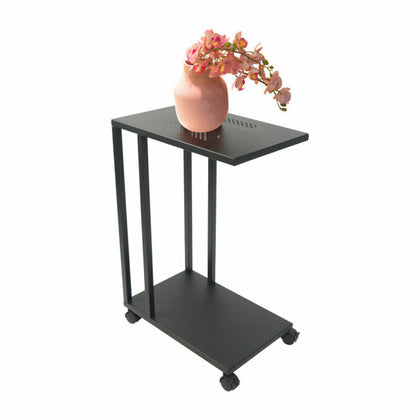 Mobile Sofa Side End Coffee C Table Laptop Stand Rolling Castors Storage 2 Layer