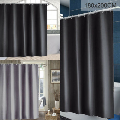 EXTRA LONG FABRIC SHOWER CURTAIN WATERPROOF WITH HOOKS WEIGHTED HEM 180 X 200CM