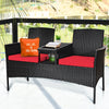 Outdoor Garden Furniture 2-Seater Rattan Chair Middle Tea Table Padded Cushions