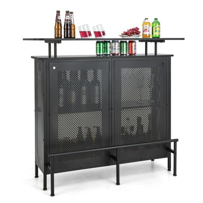 4-Tier Home Bar Table Industrial Metal Wine Bar Cabinet w/ 2 Storage Shelves