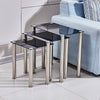 Square Nest of 3 Tables Glass Nested Side End Tables Set Black Clear Modern Home