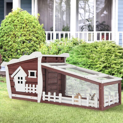 Wooden Rabbit Hutch Indoor Outdoor Chicken Coop Pet Cage House w/ Asphalt Roof