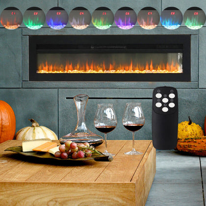 70in Electric Fireplace Touch Screen Glass Panel Remote Control with Crystal Set