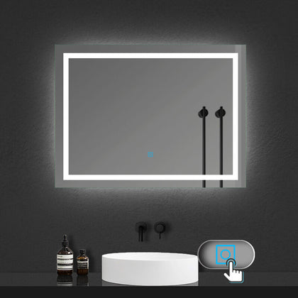 LED Illuminated Large Bathroom Mirror with Demister Touch Switch Light Wall