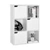 White Bookcase 6 Cube Storage Unit Wooden Bookshelf w/ Doors Living Room Office