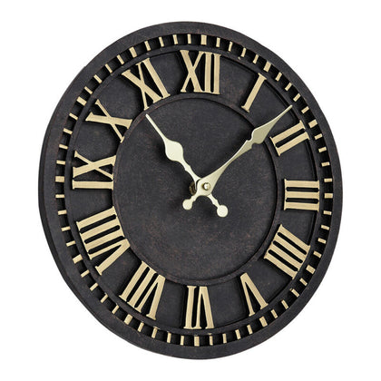 12in Vintage Black Wall Clock Quartz Hanging Round Home Office Hotel Cafe Decor