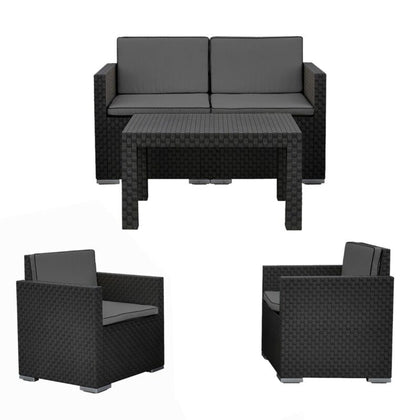 4 Pc Black Lounge Garden Furniture Patio Rattan Design Conversation Set Cushions