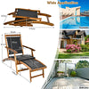 Folding Sun Lounger Acacia Wood Rattan Deck Reclining Chair Retractable Footrest
