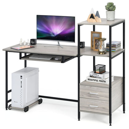 Wooden Computer Desk 3-Tier Shelves Computer Workstation W/ CPU Stand & Drawer