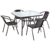 Patio Bistro Square Table Chair Garden Outdoor Dining Glass Table w/Parasol Hole