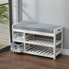 Hallway Storage Bench Cushioned 2-3 Seater Bench with Rattan Baskets Window Seat