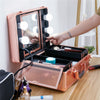 Lockable Makeup Case LED Lighted Table Desk Vanity Mirror 2-Tier Tray Carrying