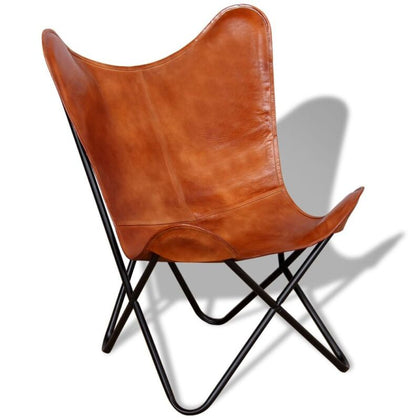 Brown Butterfly Chair Real Leather Vintage Powder-Coated Iron Frame Retro Seat