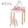 Kids Vanity Table and Chair Set Pretend Makeup Dressing Table W/ Mirror & Drawer