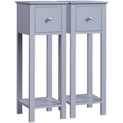 Grey Bedside Tables Set of 2PCs Slim Nightstands End Tables with Shelf & Drawer