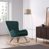 Dark Green Velvet Rocking Armchair Chair Lounge Swing Seat Metal Wooden Legs