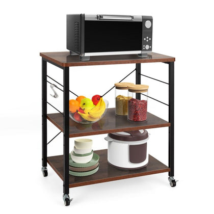 3-Tier Kitchen Storage Cart Metal Frame Microwave Oven Rack w/Lockable Wheels