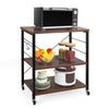 3-Tier Kitchen Storage Cart Metal Frame Microwave Oven Rack w/Lockable Wheels