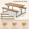 8-Person Patio Picnic Table Bench Set Garden Dining Metal Frame w/ Umbrella Hole