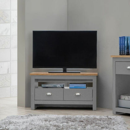 Lisbon Grey Oak Modern Corner TV Unit Stand Cabinet Media 2 Drawer