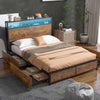 Double Size Bed Frame Metal Platform Bed w/ 4 Storage Drawers & Charging Station
