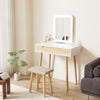 Dressing Table Set with 3-Mode LED Light Mirror Stool Vanity Wood Makeup Desk