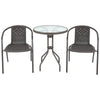 3/5 Piece Round Coffee Table & Rattan Chairs Metal Bistro Balcony Garden Outdoor