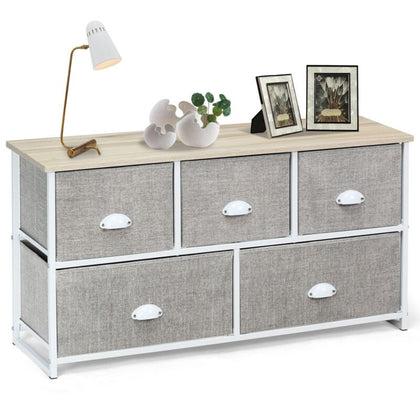 5-Drawer Dresser Storage Cabinet 2-Tier Fabric Chest of Drawers Removable Basket