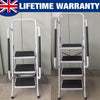 Foldable Non Slip 3 & 4 Step Steel Tread Safety Hand Rail Ladder Durable Panel