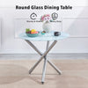 Round White Marble Tempered Glass Dining Table Silver Chromed Legs Dining Room