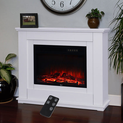 Free Standing Electric Led Fireplace White Surround Fire Log Flame Heater Living