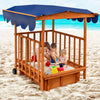 Wooden Retractable Sandbox with Cover Kids Cabana Sand Box Outdoor Playhouse