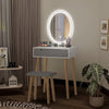 Dressing Table Vanity Set Make up Desk Oval LED Light Mirror with Stool Wood