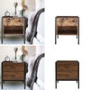Rustic Wood 1/2 Drawers Bedside Table End Side Storage Night Stand Metal Framed