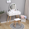 Vanity Dressing Table Makeup Desk w/ Round Mirror&2 Drawers,Stool White Bedroom