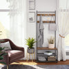 Coat Rack Stand Shoe Storage Bench with 9 Hooks Metal Frame Hallway Retro