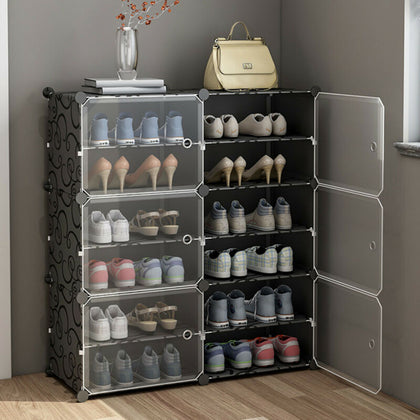 12 Cube Plastic Shoe Storage Boxes Cabinet Cupboard Organizer Shelf Stand Unit