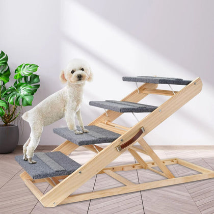 2In1 Portable Folding Pet Stairs for Dog Cat High Bed Steps Safety Car Wood Ramp