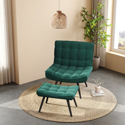 Upholstered Armchair Footstool Set Vintage Tufted Accent Living Room Fireside