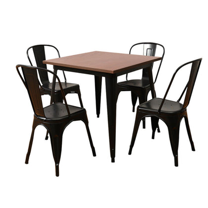 SOLID WOOD TOP SQUARE METAL DINING TABLE WITH 2/4 CHAIRS STOOL INDUSTRIAL STYLE