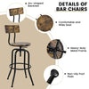 2PCS Bar Stool Industrial Pub Chair Height Adjustable Swivel Kitchen Stool