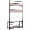 Large Metal Hat and Coat Stand Vintage Wooden Bench Clothes Shoe Rack With Shelf