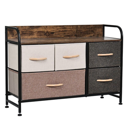 Fabric Chest of Drawers 5-Drawer Dresser 2-tier Storage Organizer Unit Bedroom