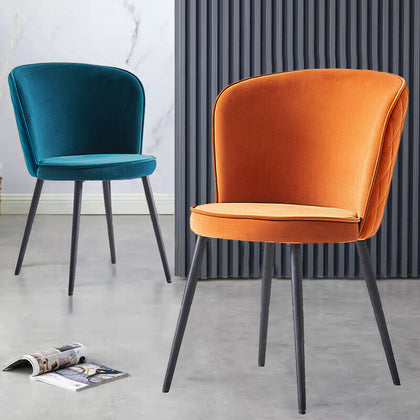 Set of 2 Dining Chairs Velvet Padded Seat Metal Legs Kitchen Chair Home Office