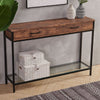 Slim Console Table Wooden Side Table Buffet Sideboard with 2 Drawers&Glass Rack