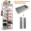7+6 Tier Wooden Shoe Storage Rack Entryway Display Organizer with Drawer & Hooks